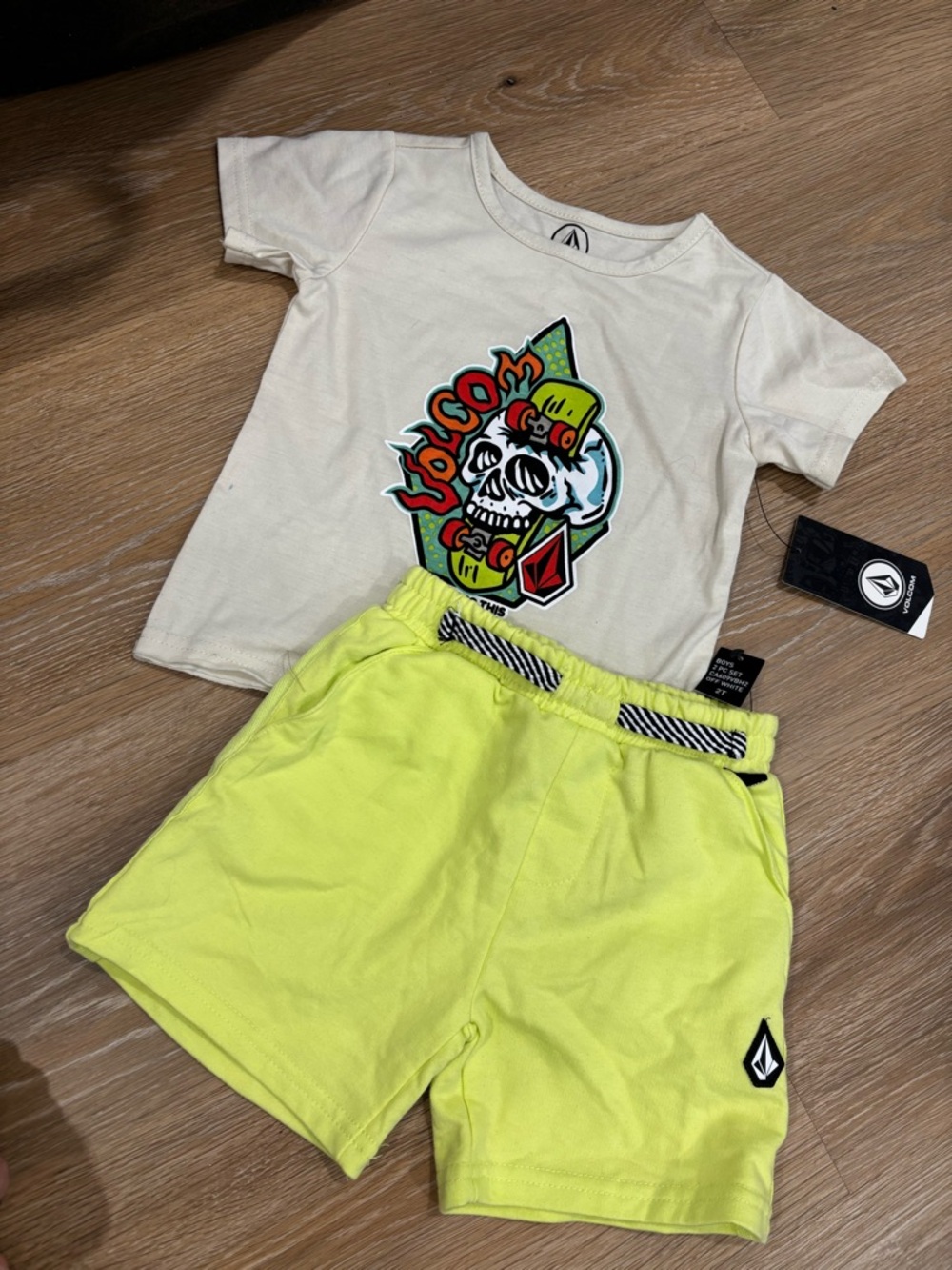 Volcom Kids Neon Lime Elastic Waist Shorts